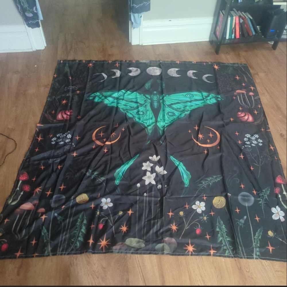 Mystical Moth Tapestry with Celestial Design